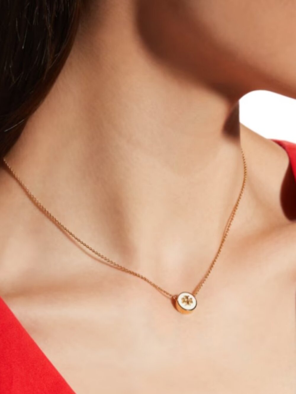Tory Burch 18K Gold-plated Kira Icon Enamel Pendant Necklace Chain Logo Charm